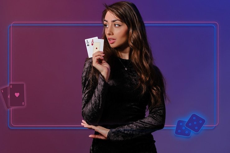 Close-up of SA Gaming live dealer handling cards with professional table setup and side-bet placard